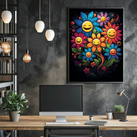 Vibrant Smiley Flowers Pop Art Poster for Joy