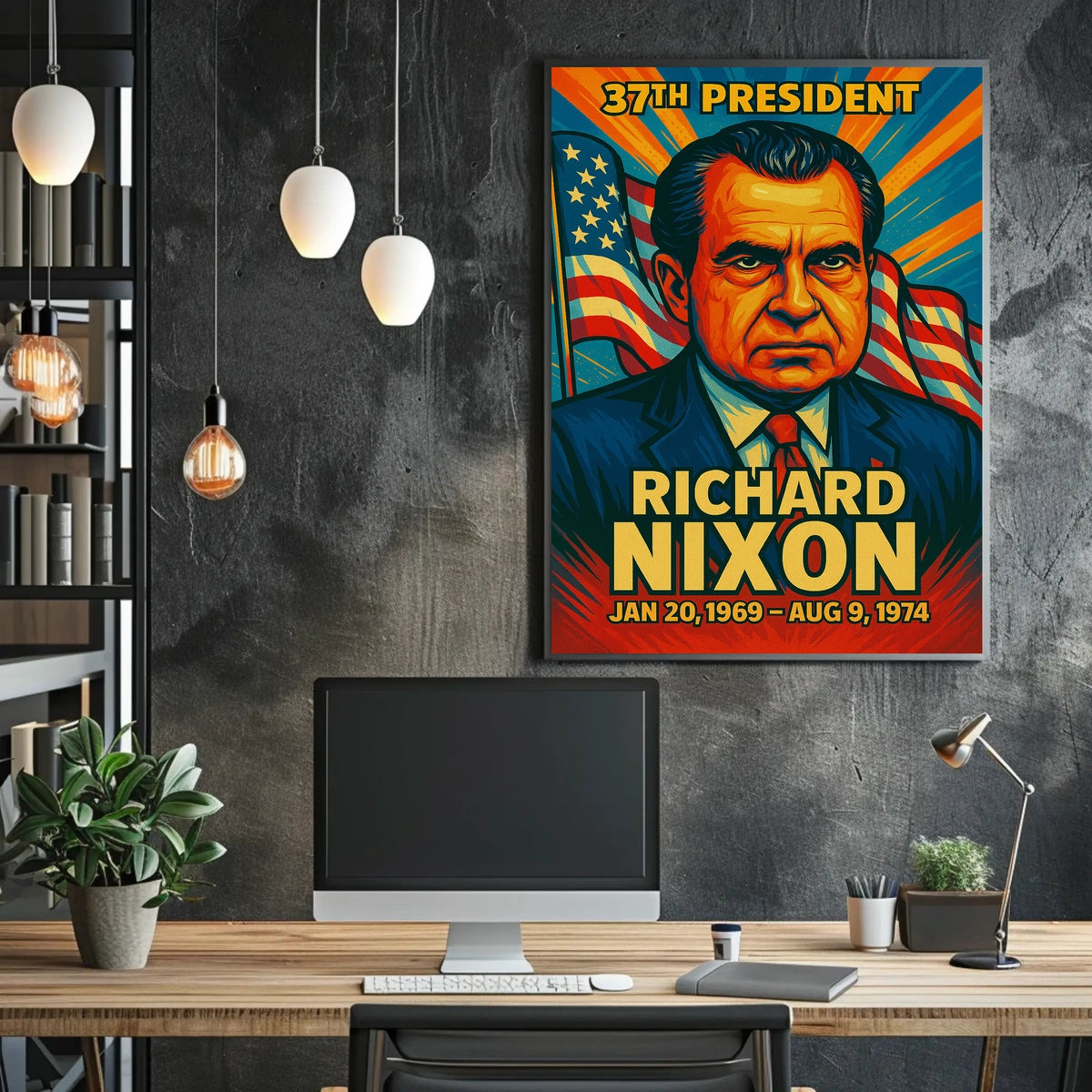 Richard Nixon 37th President of the United States Colorful Comic Book Style Poster