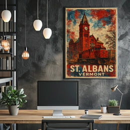 Timeless Vintage St Albans Clock Tower Travel Art Deco Retro 80s Collectors Edition Poster