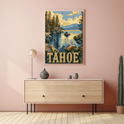 Lake Tahoe Sunset Pines Mountain Travel Poster