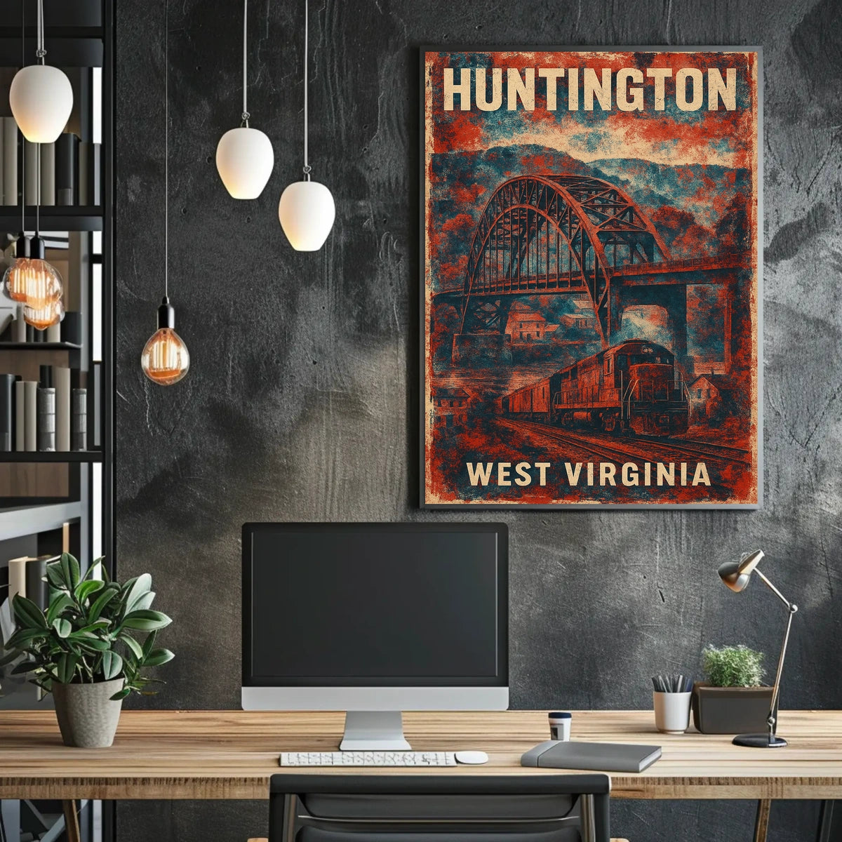 Vintage Collectors Huntington Train Bridge Travel Poster