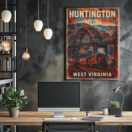 Vintage Collectors Huntington Train Bridge Travel Poster