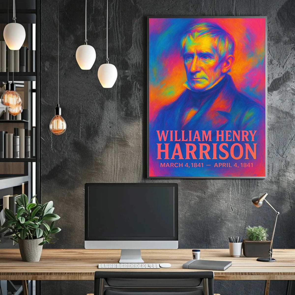 William Henry Harrison 9th President of the United States Neon Gradient Overlay Poster