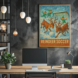 Whimsical Reindeer Soccer Festive Holiday Poster