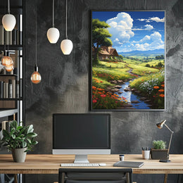 Serene Countryside Retreat: Idyllic Landscape Art Poster