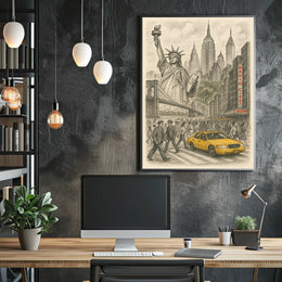 New York City Iconic Landmarks Poster Vintage Wall Art