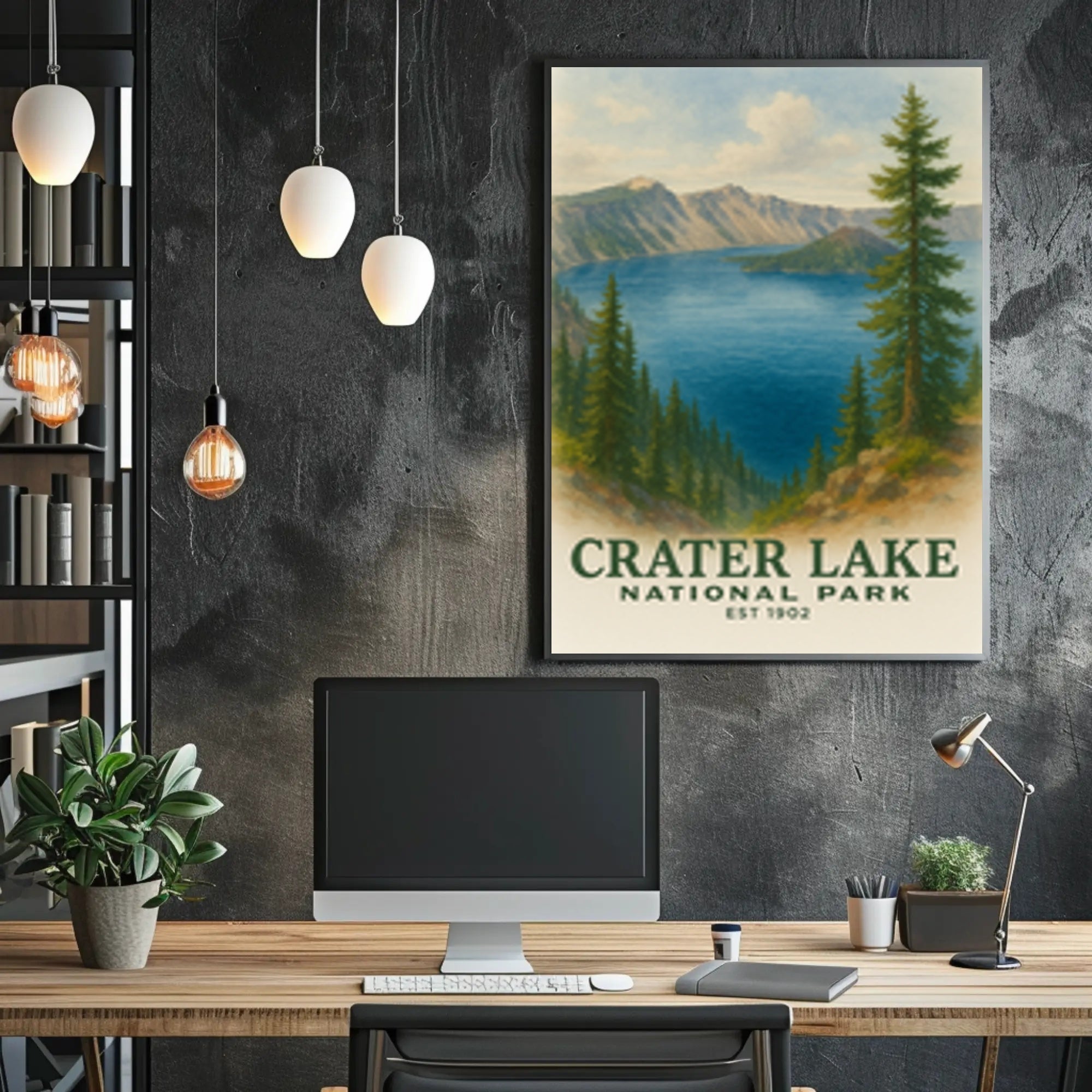 Crater Lake Scenic Travel Poster Vintage Wall Art