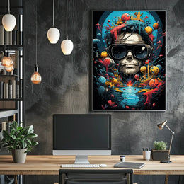 Futuristic Skull and Landscape Art Print Futuristic Sci-Fi Poster