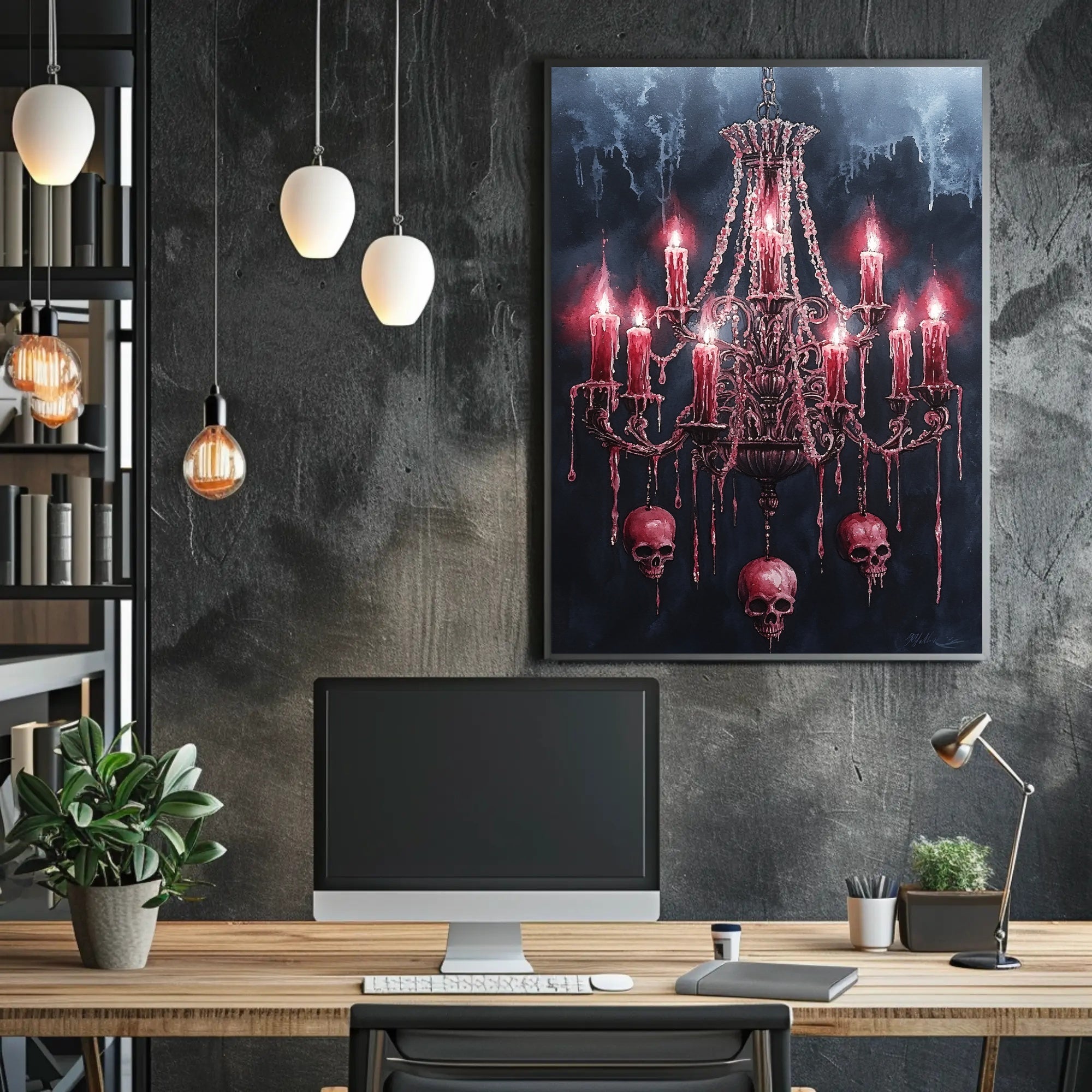 Gothic Chandelier Of Skulls Poster