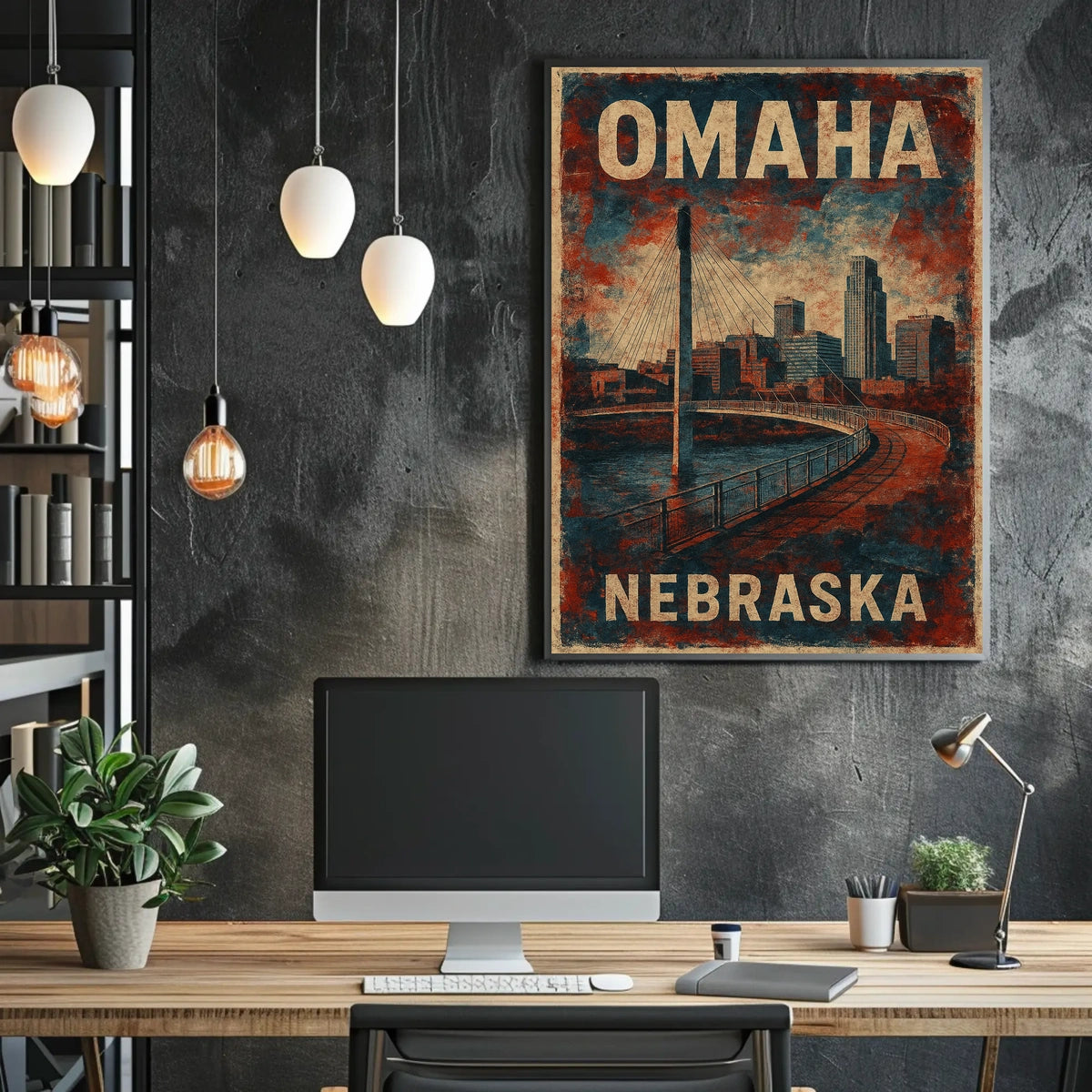 Omaha Cityscape Vintage Souvenir Poster