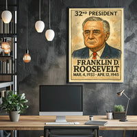 Franklin D. Roosevelt 32nd President of the United States Exaggerated Cartoon Sketch Poster