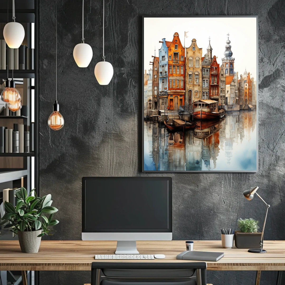 European Canal Cityscape Art Print Travel Poster