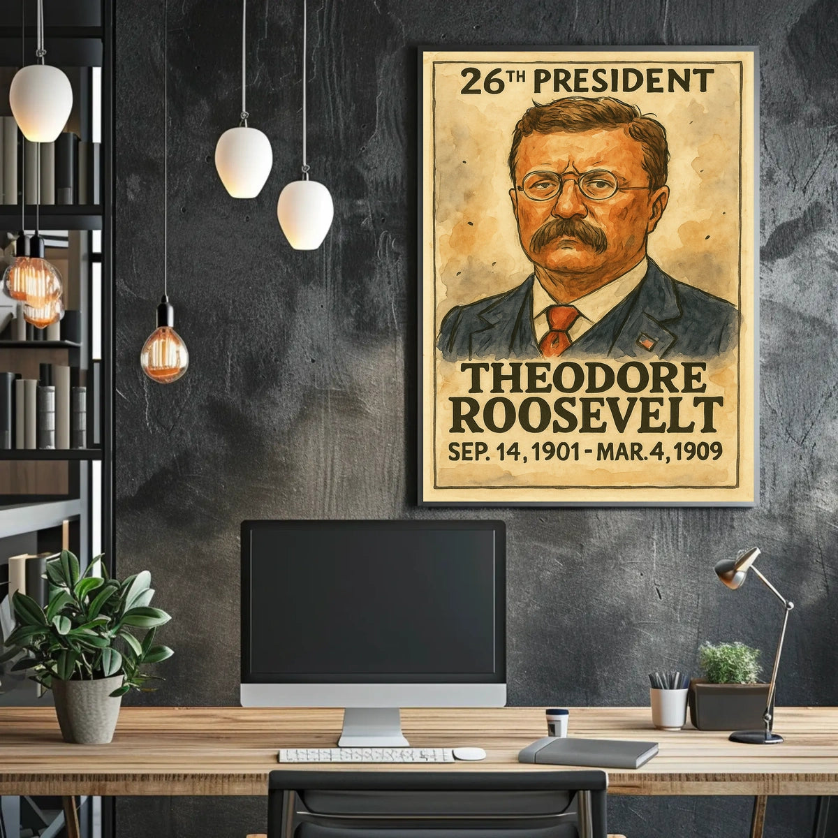 Theodore Roosevelt 26th President of the United States Exaggerated Cartoon Sketch Poster