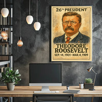 Theodore Roosevelt 26th President of the United States Exaggerated Cartoon Sketch Poster