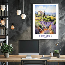 Provence Countryside Watercolor Art for Idyllic Landscape Poster PosterGoat