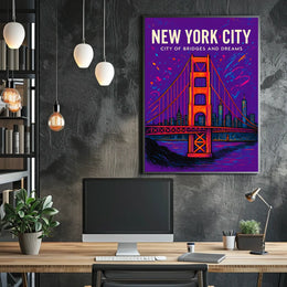 New York City Skyline Vibrant Bridge Poster Art