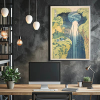 Serene Waterfall Scene: Traditional Japanese Woodblock Print Poster