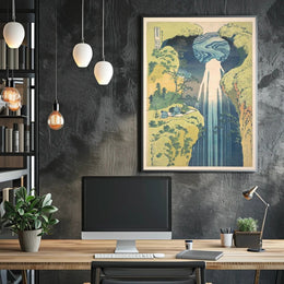 Serene Waterfall Scene: Traditional Japanese Woodblock Print Poster