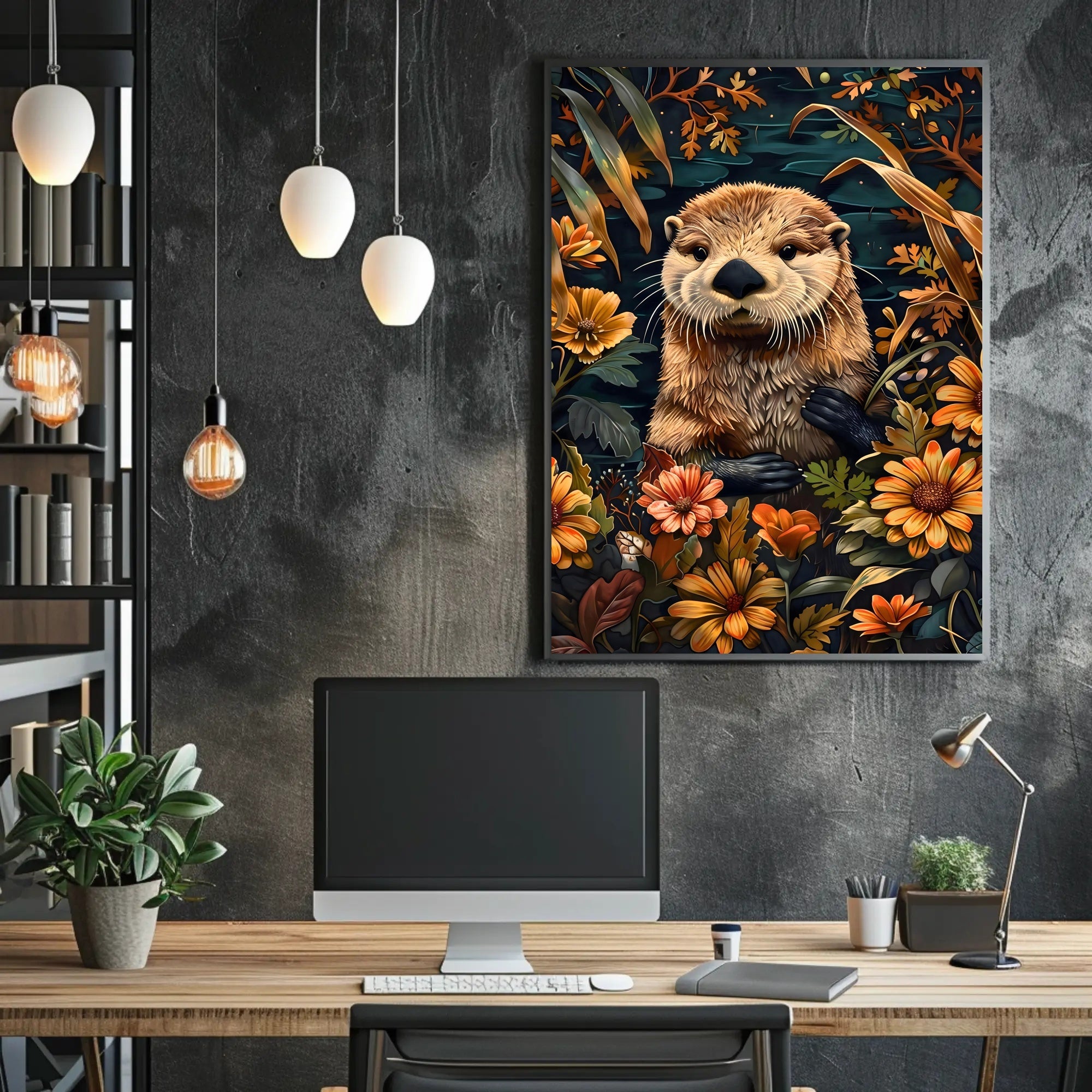 Otter in Bloom Wall Art Print for Decor Lovers