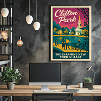 Clifton Park: Vintage Mid-Century New York Travel Poster