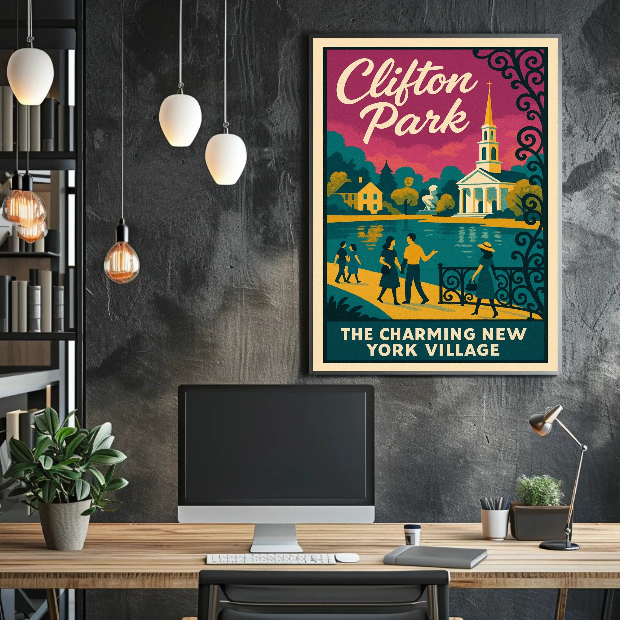 Clifton Park: Vintage Mid-Century New York Travel Poster