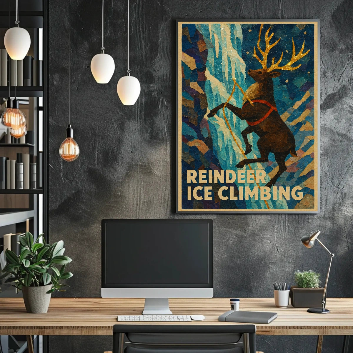 Reindeer Ice Climbing Adventure Fantasy Poster
