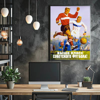 Dynamic Vintage Soviet Soccer Match Illustration Sports Poster