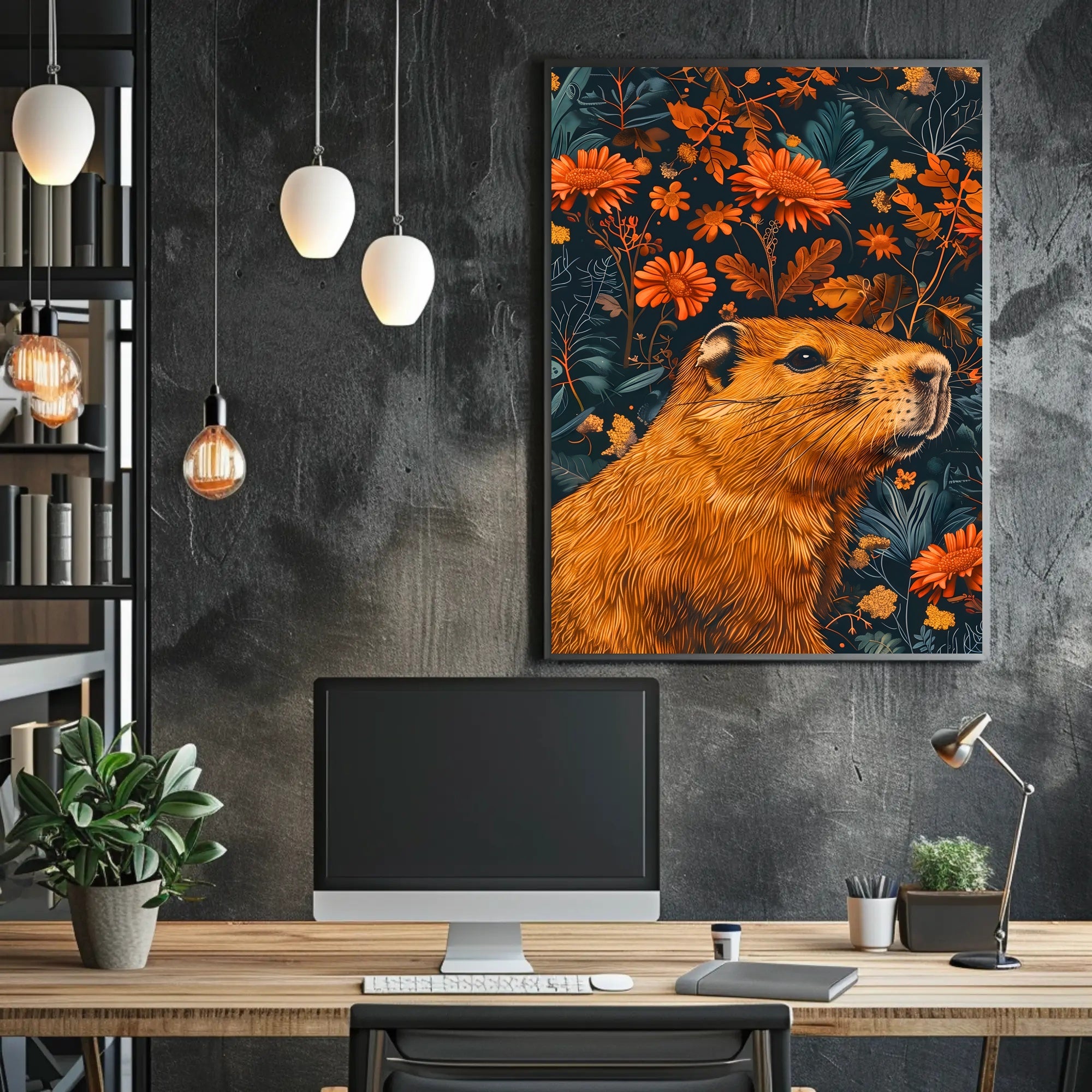 Nature-Inspired Groundhog and Floral Illustration Animal Poster