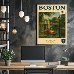Boston Swan Boats Vintage Travel Poster