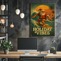 Surfing Santa Vintage Holiday Art Poster
