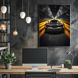 High-Speed Sports Car in Futuristic Tunnel Sports Poster