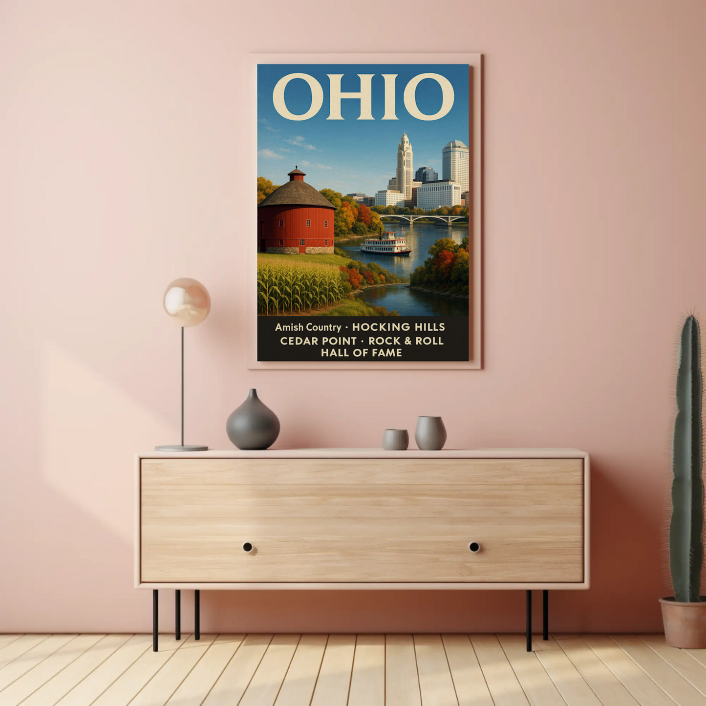 Ohio Scenic River Ferry Rural Landscape Americana Travel Poster