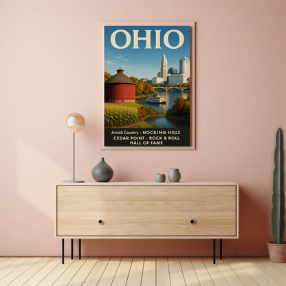 Ohio Scenic River Ferry Rural Landscape Americana Travel Poster