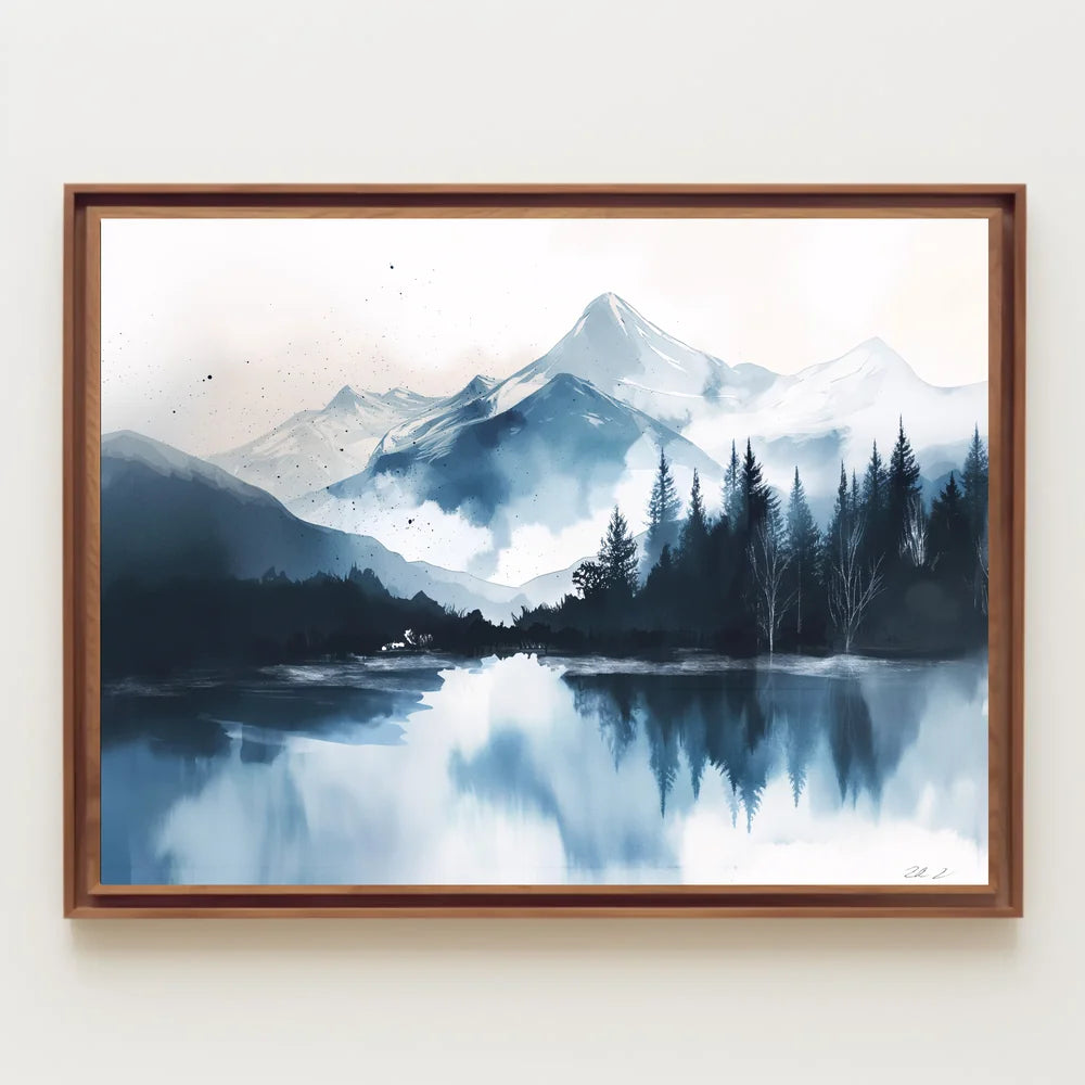 Serene Snowy Mountain Watercolor Landscape Poster