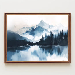 Serene Snowy Mountain Watercolor Landscape Poster