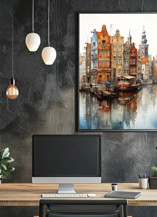Amsterdam Canal View: Watercolor Serenity Travel Poster