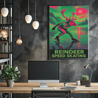 Reindeer Speed Skating Whimsical Winter Art Poster