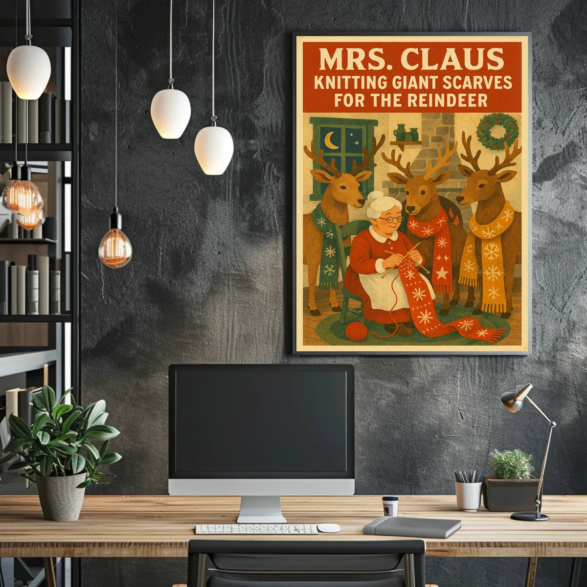 Mrs. Claus Knitting For Reindeer Poster