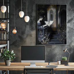 Mystical Evening Reading by Moonlight Fantasy Poster PosterGoat
