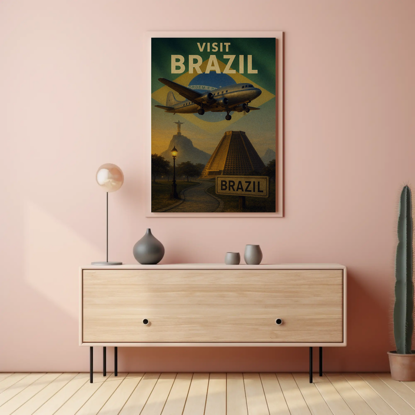 Visit Brazil Scenic Landmarks Flight Travel Poster