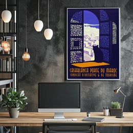 Casablanca Cat Cityscape Vintage Poster PosterGoat