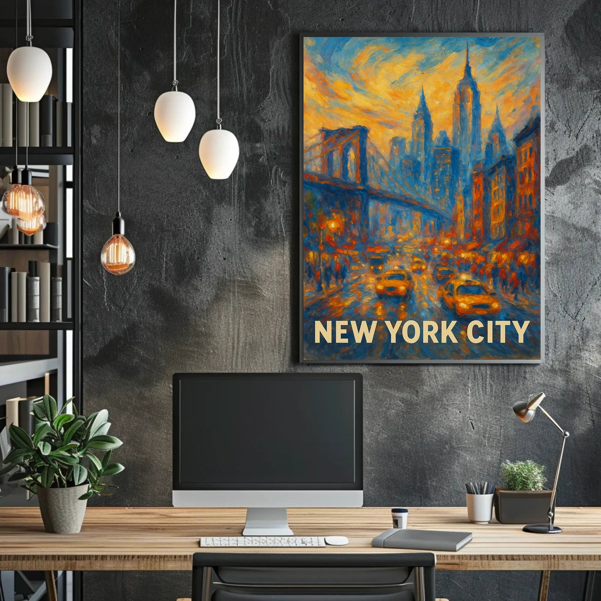New York City Skyline Sunset Poster Modern Wall Art