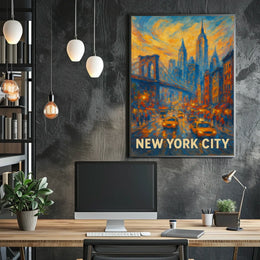 New York City Skyline Sunset Poster Modern Wall Art