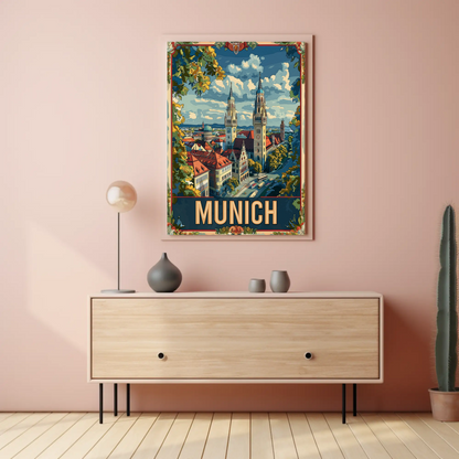 Munich Towers Panorama Germany Travel Poster