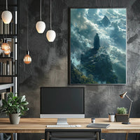 Ethereal Figure Amidst Mystical Peaks Fantasy or Mythology Poster PosterGoat
