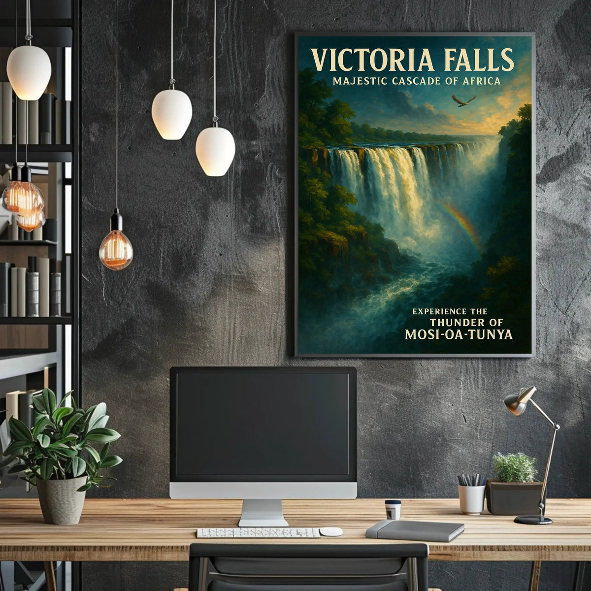 Victoria Falls Waterfall Rainbow Nature Poster
