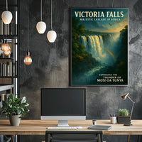 Victoria Falls Waterfall Rainbow Nature Poster