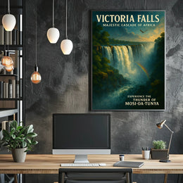 Victoria Falls Waterfall Rainbow Nature Poster