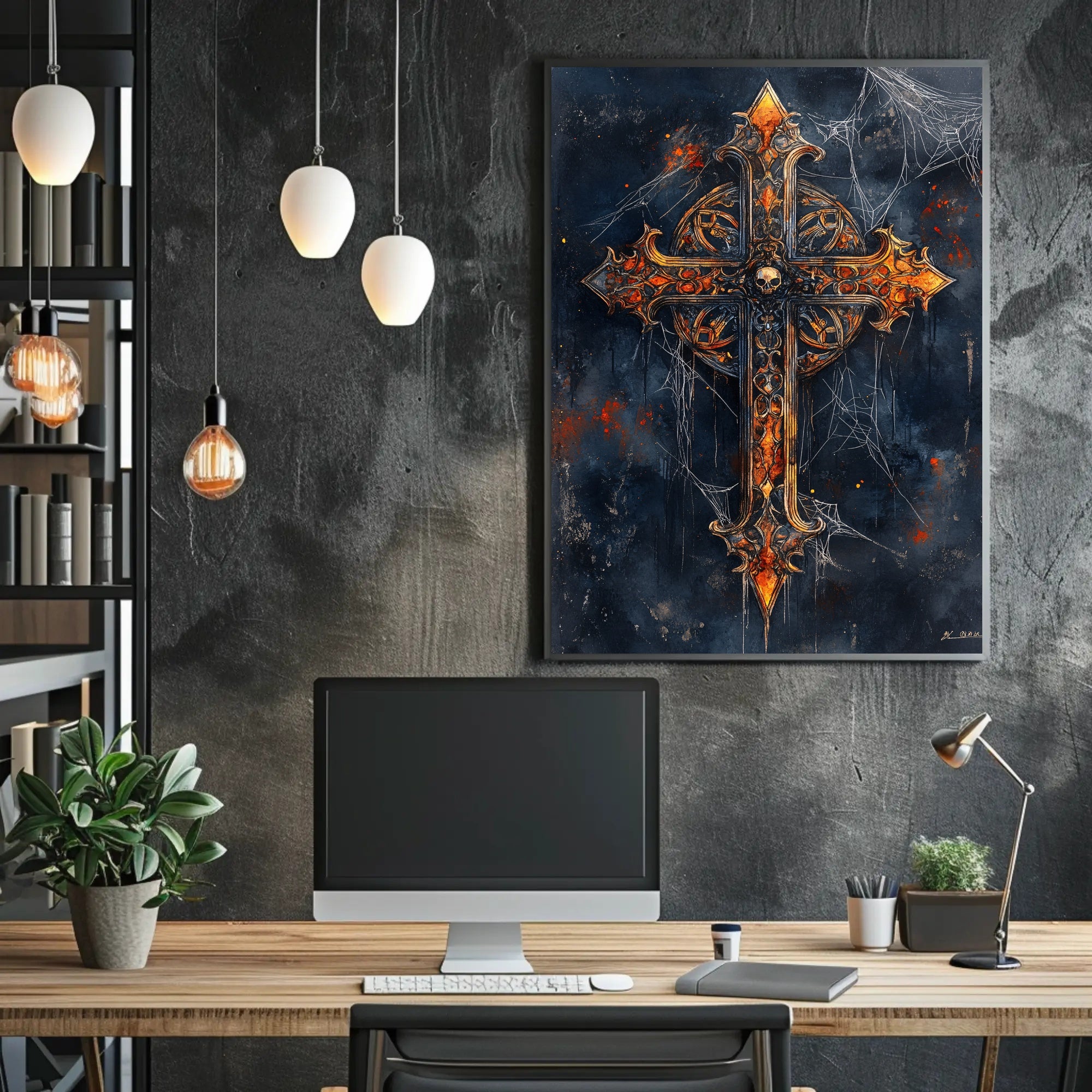 Gothic Cross With Skull Poster