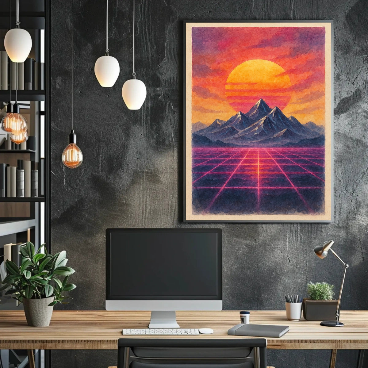 Retro-Futuristic Sunset: Vaporwave Dreamscape Futuristic Sci-Fi Poster